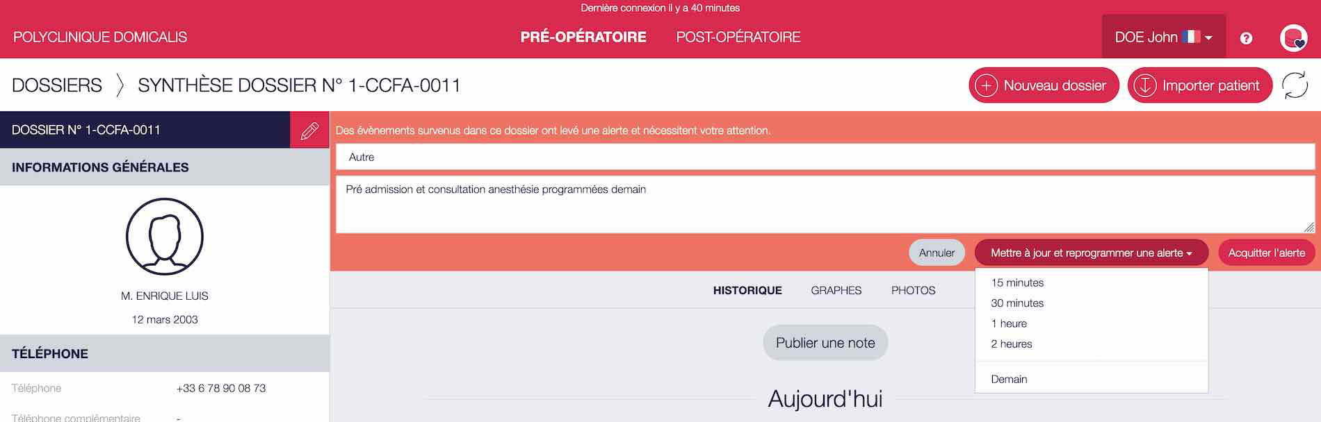 Acquittement ou reprog depuis le dossier