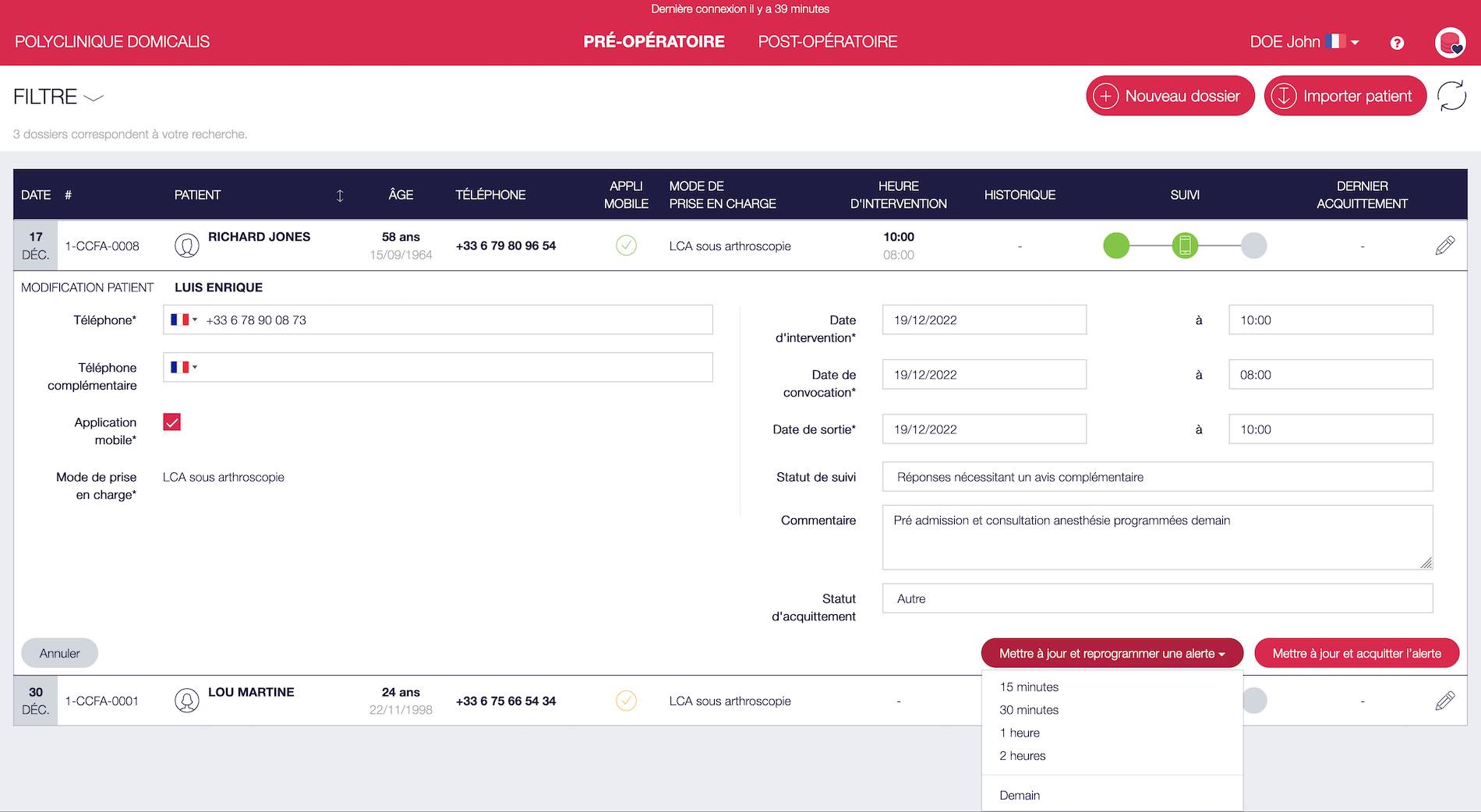 Acquitter ou reprogrammer une alerte