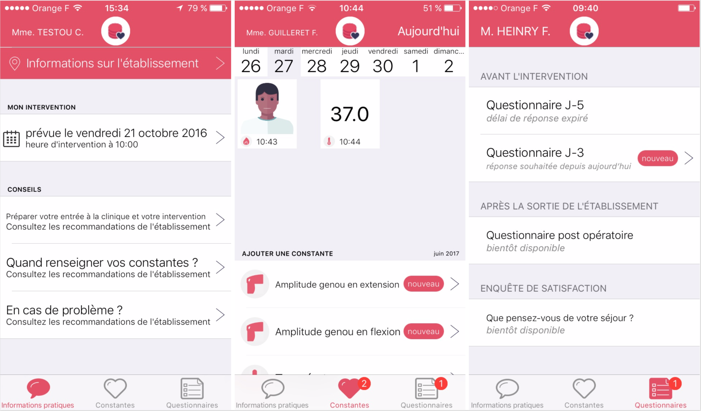 Captures d'écran de l'application mobile