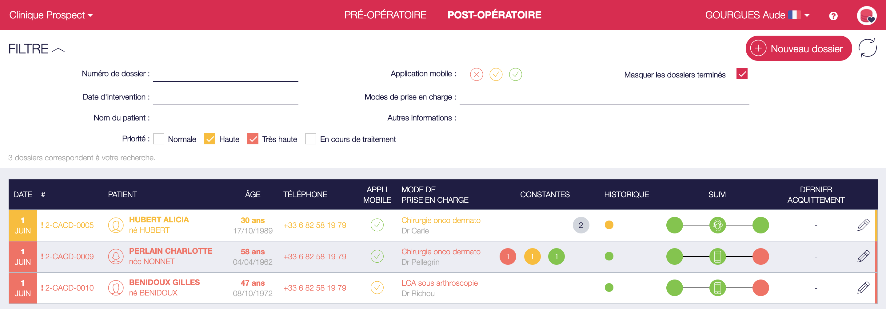 Filtre par niveau de priorité