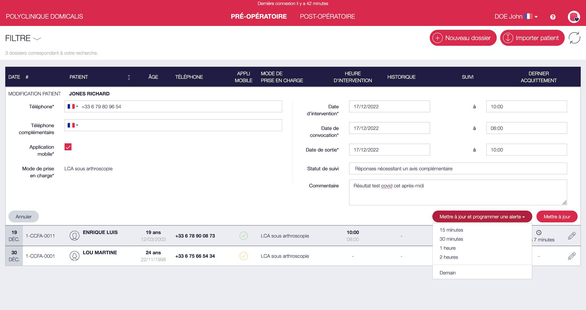 Programmation d'une alerte